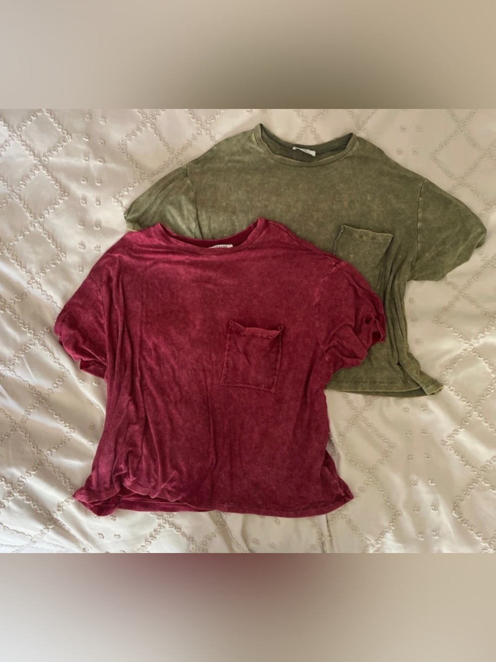 2 Zenana Outfitters Short Sleeve Pocket Tees - Burgundy & Olive